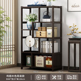 丝竹阁新中式博古架茶货隔断展示柜实木茶具摆放多宝阁茶叶茶室置物架 胡桃色5-80简易博古架