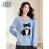 Halo Queen针织衫女秋冬V领小猫立体图案厚针织衫外搭时尚毛衣H144Z9004