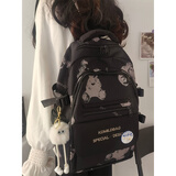 匡睿书包中学生初中生双肩包女大学生简约百搭多层小众设计感少女背包 黑色（带毛球挂件）