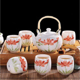 LICHEN景德镇 陶瓷茶杯 茶壶 一壶六杯套装 带礼盒 整套茶具 冰裂荷花七头茶具