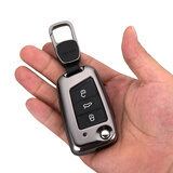 迪加伦 适用于 大众钥匙包 新速腾朗逸途观L凌渡高尔夫7途昂探歌途岳朗逸宝来汽车钥匙扣套壳男士女改装 天空灰+真皮钥匙挂扣 大众专用钥匙扣 男士女