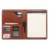 朗捷（longe） A4多功能文件夹资料夹皮质经理夹签约本商务汽车房产保险销售夹文件夹板定制logo 棕色12位计算器