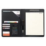 朗捷（longe） A4多功能文件夹资料夹皮质经理夹签约本商务汽车房产保险销售夹文件夹板定制logo 黑色8位计算器