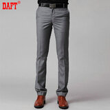 Daft春秋季新款男士修身小脚休闲西裤 白领工作装免烫西裤伴郎职业装男式西服裤子 K11灰色 33相当于2尺6