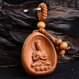 珮璎桃木十二生肖守护神本命佛钥匙链男女挂件挂件钥匙扣 大日如来生肖羊猴本命佛吊坠