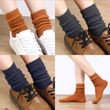 纽菲奥纳 堆堆袜女中长款秋冬中筒袜子女厚款棉袜子 学院风女士日韩系长筒袜子3双装 复古黄+深灰+藏青 女士
