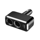 汽车点烟器一拖二 车载点烟器延长线车用转换插座一分二两孔带USB SD-1909直插款多功能点烟器