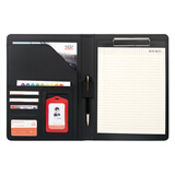 朗捷（longe） A4多功能文件夹资料夹皮质经理夹签约本商务汽车房产保险销售夹文件夹板定制logo 黑色无计算器