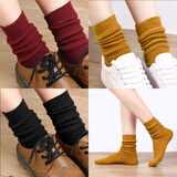 纽菲奥纳 堆堆袜女中长款秋冬中筒袜子女厚款棉袜子 学院风女士日韩系长筒袜子3双装 酒红+黑色+姜黄 女士