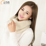 士丹熊围脖 围巾女冬季韩版女士冬天加厚保暖套头 韩版脖套毛线围巾 米黄色