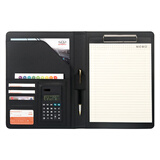 朗捷（longe） A4多功能文件夹资料夹皮质经理夹签约本商务汽车房产保险销售夹文件夹板定制logo 蓝色8位计算器