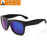 夜行狼（YEXINGLANG）太阳镜女款偏光潮复古反光炫彩防紫外线明星款墨镜男 磨砂黑框炫蓝片