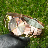 诺申迪TAISIGE 新款时尚钨钢男手表日历防水情侣防水全自动石英礼物名表 9084G玫瑰金夜光男