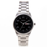 佰镀时表大数字全钢带男表女士手表 进口机芯石英表 星期日历中老年人表 双日历钢带黑盘(男款)