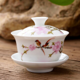 恒古（Heregur） 青花陶瓷特小号三才盖碗茶杯盖杯功夫茶具泡茶器3英寸茶备品茗杯盖凹 特小号水点桃花(80ML)