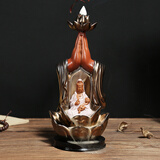 王朝记忆 陶瓷创意倒流香炉摆件倒流香檀香炉香插香座香托沉香炉观烟炉 【清仓】佛手观音（金色）