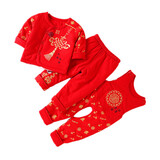 鹏优婴儿衣服背带裤纯棉外套新生儿套装百岁抓周服春秋薄夹棉宝宝唐装 喜庆红夹棉背带裤3件套 73 （建议4-7月）