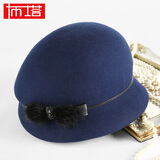 PTAH帽子女秋冬羊毛呢帽保暖贝雷帽时尚小礼帽冬天气质毡帽 青色 均码  可调节