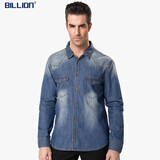 BILLION纯棉休闲牛仔衬衣男长袖衬衫春秋季厚薄适中合体百搭高级感B54083 蓝色 XL