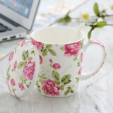 瓷秀源（cixiuyuan） 水杯陶瓷杯创意情侣杯子马克杯带盖带勺陶瓷骨瓷咖啡杯 滑盖杯金箔玫瑰