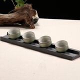 石匠同丰 天然乌金石茶杯架 茶盘茶台配件 石头杯架 黑金石茶杯托 原色版
