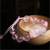 慈灵阁 粉晶手串 粉水晶狐狸编制手链 粉色女款手串 芙蓉石水晶 10mm简约编织款