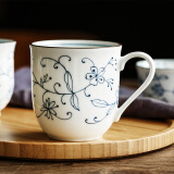 光峰 日本进口线唐草小蓝芽茶杯日式汤吞寿司杯陶瓷小杯泡茶杯子茶具 线唐草 带柄杯 单个