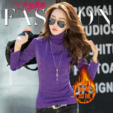 衣领飘飘高领打底衫内搭纯色加绒女装秋冬季蕾丝修身长袖加绒上衣加厚小衫 紫色加绒 3XL(140-155斤)