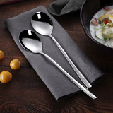 耐持韩式勺子家用304不锈钢早餐吃饭勺网红汤匙长柄搅拌铁小勺调羹 扁钢款3支装