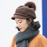 677888帽子女冬季韩版加绒毛线帽时尚学生冬天保暖针织帽英伦贝雷帽