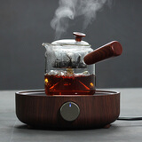 唐兴玻璃蒸茶壶煮茶器电陶炉套装耐热煮茶烧水提梁侧把壶小型办公家用 小钢炮胡桃木色炉+蒸汽壶