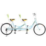 御披24寸加长双人自行车休闲景点家庭骑行双人自行车情侣观光旅游车  天蓝色
