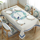 缤谷 棉麻布艺防水桌布田园小清新家用长方形桌布防烫餐桌布台布 蓝色花环 38*38cm 座椅垫