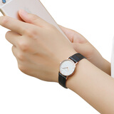 依伦（EREN）女士手表时尚石英女表小表盘超薄皮带女式款学生手表女生韩版防水腕表 358566玫瑰金黑带白面