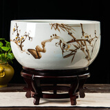 瓷小奴（CIXIAONU）景德镇陶瓷器鱼缸荷花盆手绘养鱼乌龟缸睡莲金鱼缸客厅独立式摆件 君子竹大号