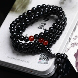 慈灵阁 黑曜石手链108颗佛珠手链男女款多层手链吉祥物手串 6mm女款