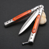 牧笛户外刀具新款彩木柄蝴蝶练习刀甩手刀野营训练刀折叠刀酷玩礼品刀 彩木A款开