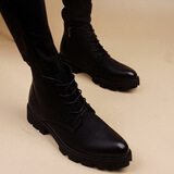 春秋铆钉皮靴子内增高靴子男美发师男士短靴男 马丁机车靴厚底高帮鞋YDL 秋款网纱内增高 42