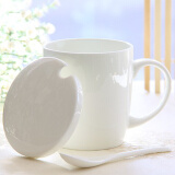 瓷秀源（cixiuyuan） 水杯陶瓷杯创意情侣杯子马克杯带盖带勺陶瓷骨瓷咖啡杯 滑盖杯纯白色