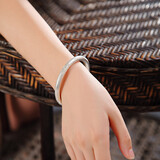 百银999云南手工莲花圆条闭口实心款女款足银手镯 配证书 70克大号