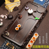 雅友 黑檀木茶盘 整块实木原木 进口茶海茶托 功夫茶具 人工立体雕刻 边雕鱼 120x60x6边雕鱼