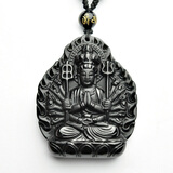 添祥 天然黑曜石八大守护神本命佛吊坠  附鉴定证书 生肖属鼠  千手观音菩萨
