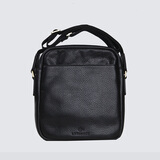 三间蓝斜挎包男士真皮头层牛皮休闲单肩包 韩版潮流男式包包简约时尚男包大容量多功能商务小包 黑色荔枝纹 大号