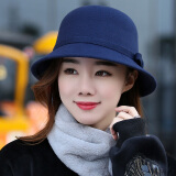 嘉禾生活 秋冬帽子女时尚英伦大檐帽呢子帽春秋韩盆帽渔夫帽复古毡帽礼帽 呢帽一字结-深蓝 M（56-58cm）