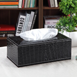 饰爵纸巾盒客厅高端皮质家用餐巾纸盒桌面欧式简约车用创意办公室桌面客厅餐桌酒店KTV抽纸盒纸抽盒 大号-黑色鳄鱼纹车线