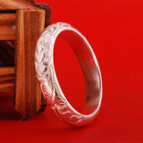 百银999足银全手工花开富贵牡丹厚重女士送妈妈可定制足银手镯 100克(全手工带证书可定制) 中号内径