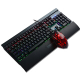 罗品贡技 机械键盘电竞网吧合金面版导光轴   青轴    吃鸡键盘  绝地求生   带手托 机械键盘+宏牧马人鼠标黑