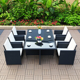 幽之藤家具（YOUZHITENG）户外桌椅庭院阳台藤椅组合室外休闲沙发露台花园防水藤编 1桌+6椅（高背椅）无脚踏