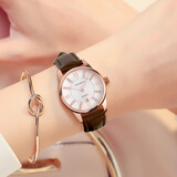 依伦（EREN）手表女士时尚潮流女表防水石英超薄简约女士手表皮带学生腕表 棕带玫壳白面