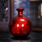 信德恒 石榴瓶景德镇陶瓷酒瓶酒坛酒缸酒罐青花白酒密封罐酒壶酒具球瓶 10斤红水晶釉-平盖